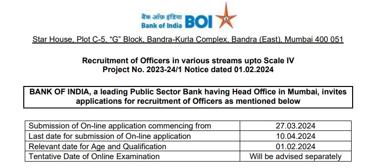 BOI Credit Officer Recruitment 2024 | बीओआई क्रेडिट ऑफिसर भर्ती 2024