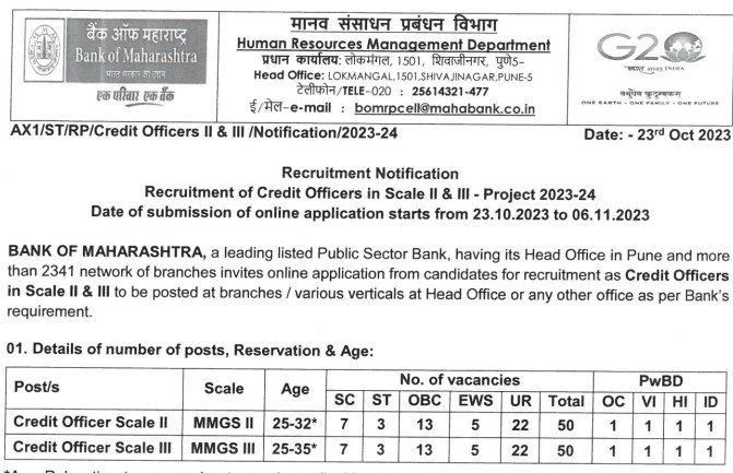 Bank of Maharashtra Recruitment 2023 | बैंक ऑफ महाराष्ट्र भर्ती 2023