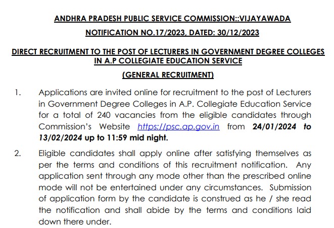 APPSC Lecturer Recruitment 2024 | एपीपीएससी व्याख्याता भर्ती 2024