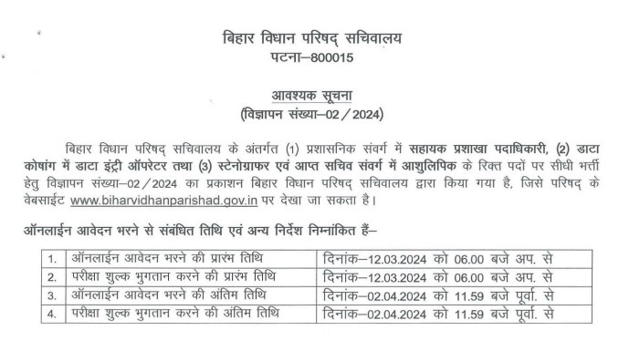 Bihar Vidhan Parishad Stenographer Recruitment 2024 | बिहार विधान परिषद स्टेनोग्राफर भर्ती 2024