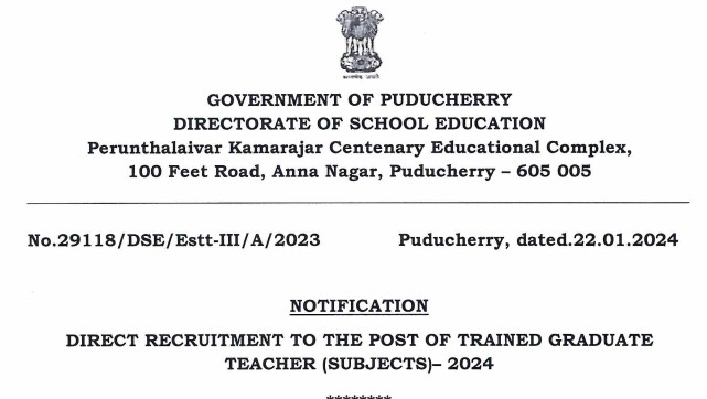DSE Puducherry TGT Recruitment 2024 | डीएसई पुडुचेरी टीजीटी भर्ती 2024