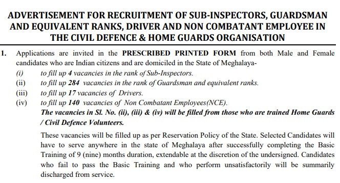 Meghalaya Guardsman Recruitment 2024 | मेघालय गार्ड्समैन भर्ती 2024