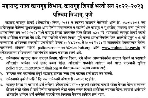 Maharashtra Prison Department Recruitment 2024 | महाराष्ट्र जेल विभाग भर्ती 2024