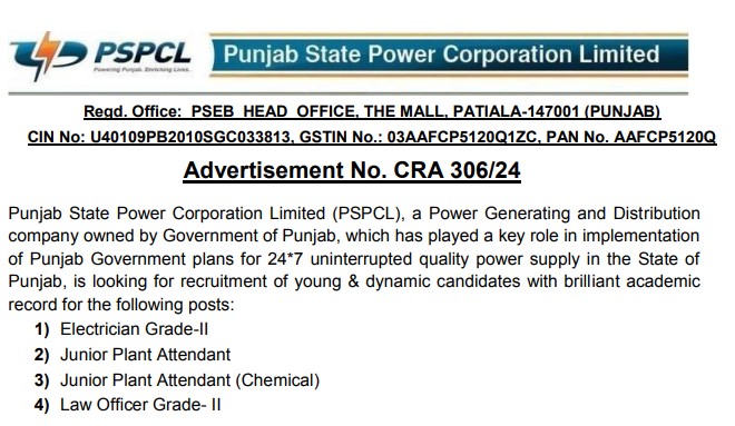 PSPCL Electrician Recruitment 2024 | पीएसपीसीएल इलेक्ट्रीशियन भर्ती 2024