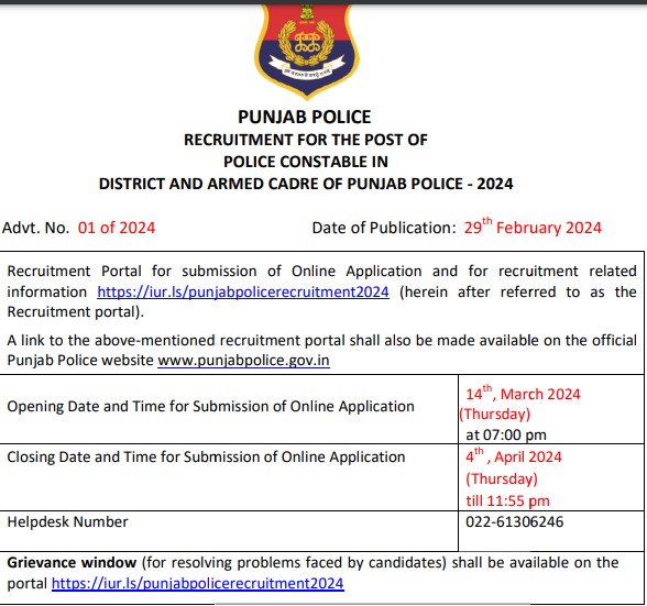 Punjab Police Constable Recruitment 2024 | पंजाब पुलिस कांस्टेबल भर्ती 2024
